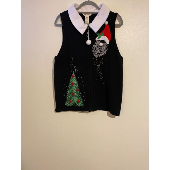 Sophia Jayne Jackets & Blazers - Sophia Jayne Womens Christmas Vest Large Black Full Zip Pom Pom Detail Artsy